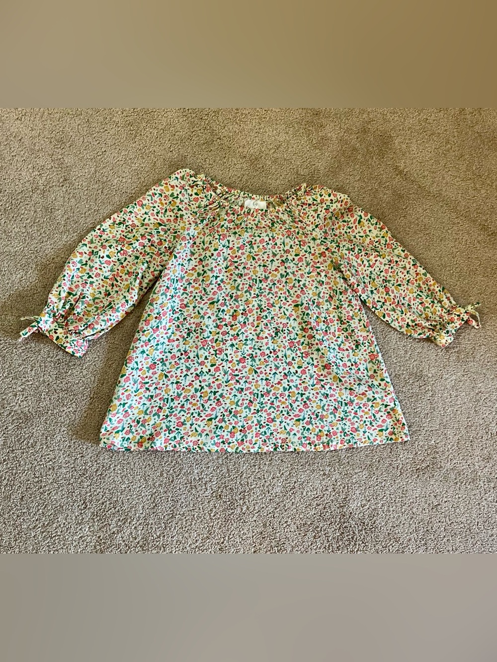 Hanna Andersson Challis Top, Ecru w/ Multicolored Flowers - Sz 130 (US 8) (VGUC)